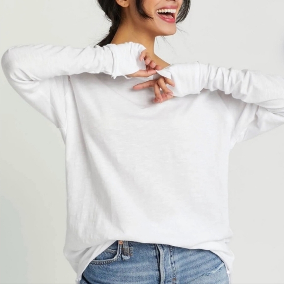 Free People We The People Arden Tee Long Sleeve Tunic Optic White Small - Picture 4 of 8